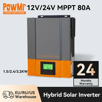 PowMr Híbrido Solar, Inversor de 12V 24V Pura da Onda de Seno Inversor MPPT 80A 230V Tensão Conversor de Fora da Grade, Max PV 450V 1,5 KW 2 KW 3 KW