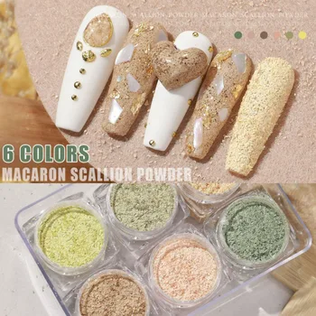 Praia de Cores de Unhas de Paetês Madeira Pigmento Glitter Nail Pó de Cortiça Conjunto de Lã de pó 3D Manicure, para Decoração de Unhas Ge l6pcs/Set