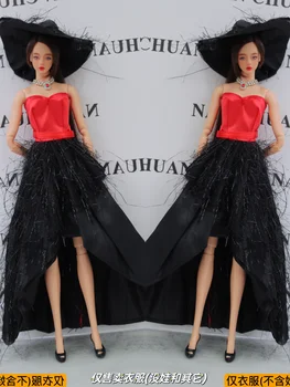 Preto e vermelho vestido de renda + chapéu / feito a mão 30cm boneca de vestuário de roupa conjunto de vestido Para 1/6 Xinyi FR ST roupa da Boneca Barbie Natal