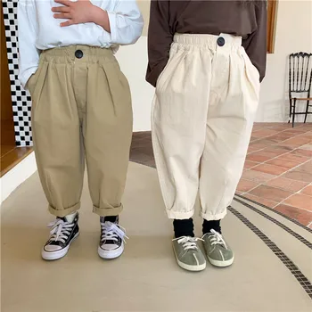 Primavera de meninos e meninas de 2 cores casual calças de harém do Algodão do unisex do todo-correspondência calças
