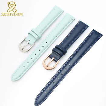 Pulseira de couro genuíno das mulheres pulseira de simples relógios de pulso banda azul cor-de-rosa cinzento cor de pulseira 14 16 18 20 mm macio banda