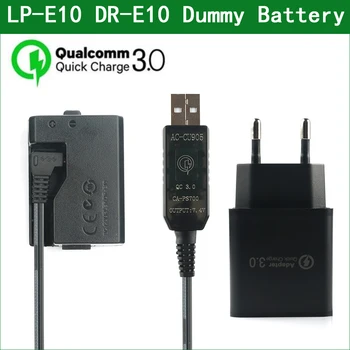 QC3.0 USB Para LP-E10 LP E10 Fictício Bateria ACK-E10 DR-E10 Acoplador DC para Canon EOS Oi Kiss X50 X70 X 80 X90 Rebel T3 T5 T6 T7 T100