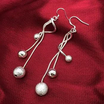 Quente encantos Prata 925 Esterlina de borla esferas longos Brincos para Mulheres moda festa de casamento Jóias finas presentes de Natal