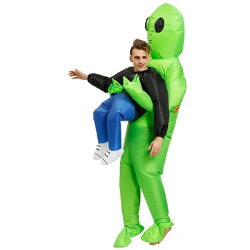 Quente novo Alienígena Verde Carregando Humanos Mascote Inflável Engraçado Explodir Terno de Cosplay para o Partido SMR88