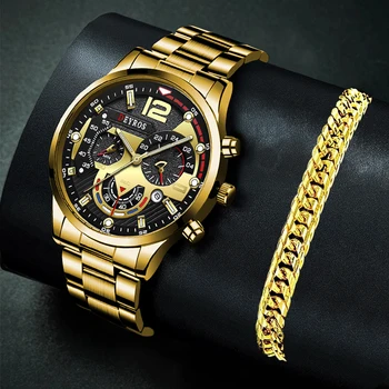 Relógio De Luxo Relógios De Homens De Ouro De Aço Inoxidável De Quartzo Relógio De Calendário Para Os Homens De Negócios Luminoso De Couro Masculino Pulseira De Relógio
