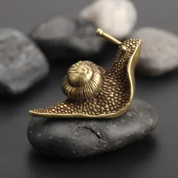 Retro Cobre Puro Enfeite De Mini-Caracol Chá De Estimação Caracol Ornamento De Bronze Antigo Animal Estatueta Em Miniatura De Artesanato Decoração Do Ambiente De Trabalho