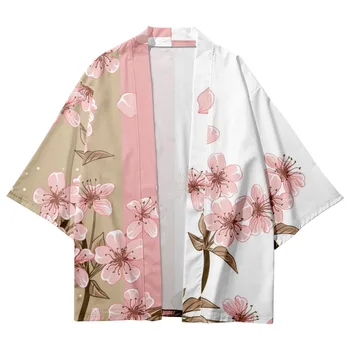 Retro flores de Cerejeira de Impressão Tops Harajuku Haori Yukata Chinoiserie Moda Quimono Japonês Streetwear Homens Senhoras Cardigan