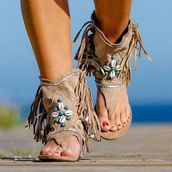 Retro Mulheres Franja Flor Cunhas De Sapatos 2022 Sólido Rebanho Sandálias De Praia Casual Senhoras Sandálias De Verão, Sandálias Flip Flop