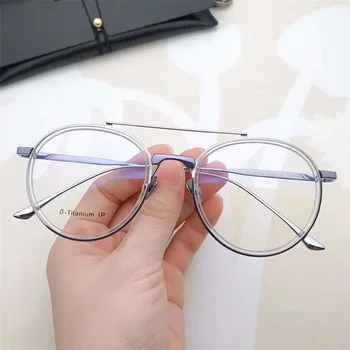 Rodada Japonês Aviador, os Óculos de Titânio Quadro Mulheres Prescrição de Leitura Homens de Óculos Ultra-leve Miopia Luz Azul De Oculos