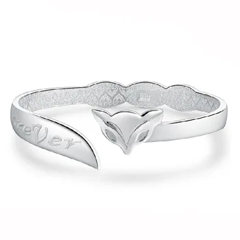S925 Prata Bonito Fox te Amo para sempre Ajustável Pulseira Bracelete Para as Mulheres, Menina Senhora Casamento, Presente de Aniversário