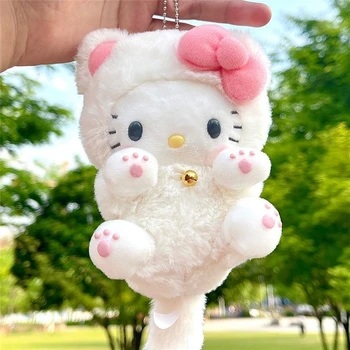 Sanrio Hello Kitty 10CM de Pelúcia, Brinquedos de Pelúcia Kawaii Mochila Pingente de Pelúcia Boneca com Cauda Ornamento Premium Peluche para a Menina de Presente