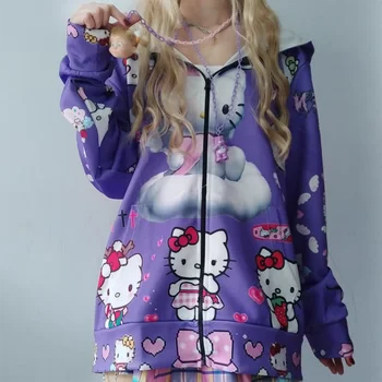 Sanrio Hello Kitty Kuromi Capuz Bonito Japão, As Mulheres Camisolas De Moda Kawaii Capuz Bolso Casual 
