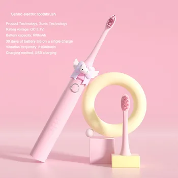 Sanrios Genuíno Escova de dentes Elétrica Kawaii Anime Hellokittys Bonito dos desenhos animados Escova de dentes Elétrica para Crianças de 2 Cabeça da Escova em Conjunto
