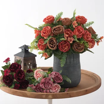 Seda Falso Rosas Peônia Flores Artificiais Para Sala de Casa Casamento, Buquê de Noiva Coroa DIY de Ano Novo Decorações de Natal Interior