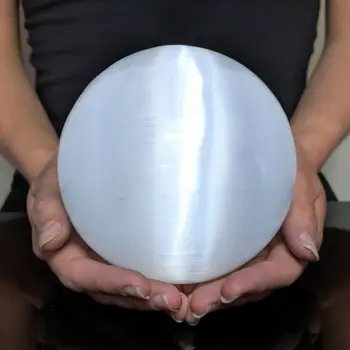 Selenita bola de lua cheia a deusa canalização de gesso branco da bola de cristal de cura ornamento