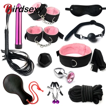 Sexo de Produtos Para Adultos, Jogos de Bondage Conjunto de BDSM Kits Vibrador Plug Anal Brinquedos Sexuais para Casais Fetiche Bondage Corda Flertar Loja