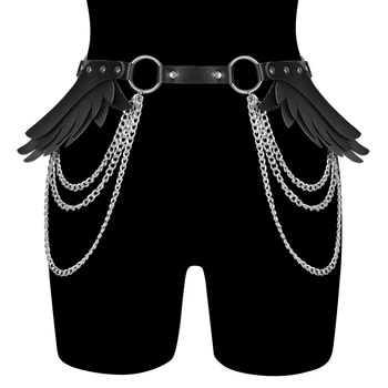Sexy Black Wings cinto de Couro Cueca Goth Liga Cintos de Mulheres Alças de Sutiã Liga do Sexo do Corpo, Cintos de Cintura cadeia de Escravidão Gaiola
