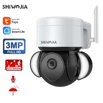 SHIWOJIA 3MP Tuya wi-FI Câmera de Segurança de Proteção de Rastreamento Automático Exterior de Vigilância por Vídeo Câmera do CCTV do Alexa Inicial do Google Cam