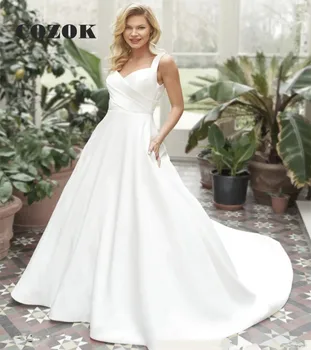 Simples, Elegante Vestido de Casamento Branco Assoalho-Comprimento Mangas de Noiva Vestido de Festa Para as Mulheres, Vestido De Noiva Tamanho Personalizado YQ0096