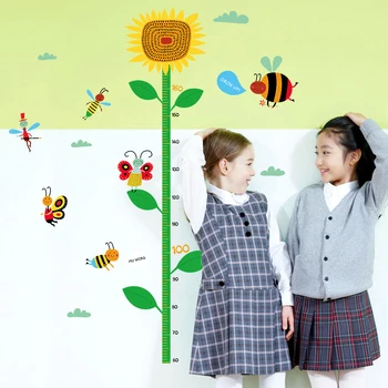 SK7059 Girassol abelha filho altura DIY Adesivos de Parede Para Quartos dos Miúdos de Decoração de Casa de Arte Decalques 3D cartaz papel de Parede decoração