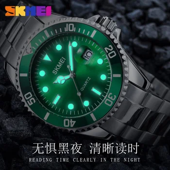 SKMEI Marca de Luxo Água Verde Fantasma de Água dos Homens Relógio de Negócios Famoso Luz de Energia Luminosa Calendário de Aço Belt1779
