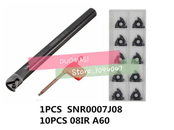 SNR0007J08 CNC Torneamento de roscas Internas ferramenta de 1pcs + 08IR A60 10pcs 11pcs/set CNC rosca Interna de Carboneto de inserir