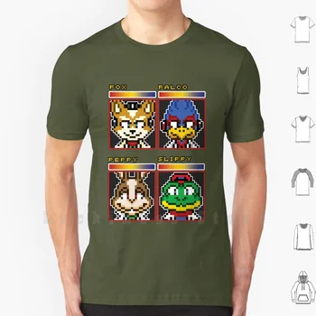 Star Fox Comm Faces-Pixel Arte T-Shirt De Impressão 100% Algodão Legal Novo Tee Star Fox Logotipo Retro Nintendo N64, Starfox Snes