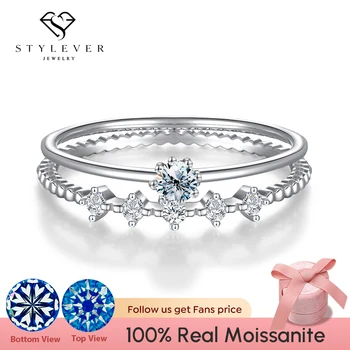 Stylever Moissanite Conjunto de Anéis para as Mulheres Solitaire Luxo de Diamante Anel de Prata 925 Esterlina de Engajamento Aniversário de Finas Jóias