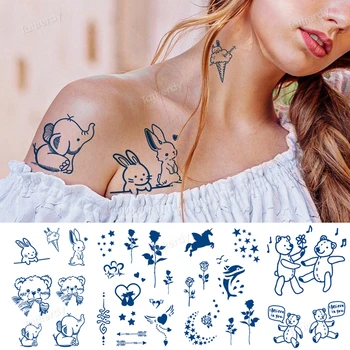 suco de tatuagem de frutas naturais, tinta pintura da arte corporal Semi-permanente etiqueta da tatuagem duração de 7-15 dias cartoon anime coelho elefante