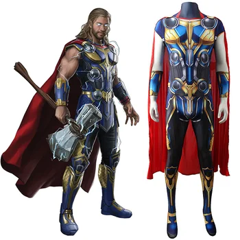 Super-Herói da Marvel Thor Amor e Trovão Cosplay Traje Bodysuit Os Vingadores Thor Zentai Macacão Capa Trajes de Halloween