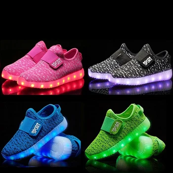 Tamanho 25-35 Crianças Meninos Meninas Rapazes Raparigas Luminosa Tênis Crianças Running Shoes Luz Led Colorido Até Sapatos De Lona De Absorção De Choque