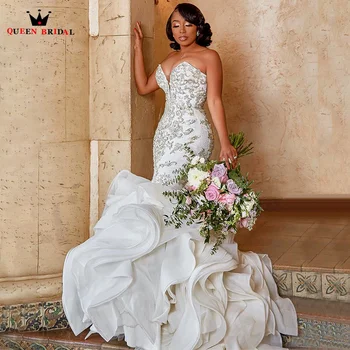 Tamanho personalizado Sereia Sexy Vestidos de Noiva Querida Laço Frisados de Cristal de Diamante Longa Formal de Luxo 2023 Novos Vestidos de Noiva WD07