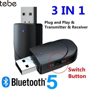tebeUSB Bluetooth 5.0 Receptor de Áudio do Transmissor 3 EM 1 sem Fio de 3,5 mm Aux Estéreo Adaptador de Áudio Para TV, PC, Carro de Fone de ouvido
