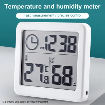 Termômetro Digital LCD de Tela Grande Automática de Tabela de Decoração Relógio Higrômetro Temperatura Testador de Medidor de Umidade Office Quarto