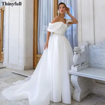 Thinyfull Elegante Branco De Organza Vestidos De Noiva 2022 Pregas Off Ombro Vestidos De Noiva Boho Lace Up De Volta Princesa Vestido De Noiva