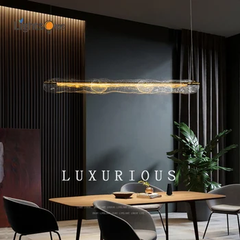 Todos-cobre sala de jantar pingente de luz de luxo criativo longa faixa minimalista barra de contador de água padrão de vidro do pendant da lâmpada