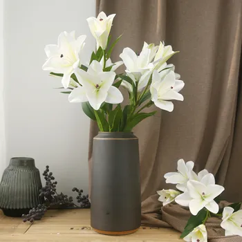 Toque Real de Plástico flor do Lírio High-end Flores Artificiais mesa de casa de decoração de Casamento Branco Decoração fleurs artificielles