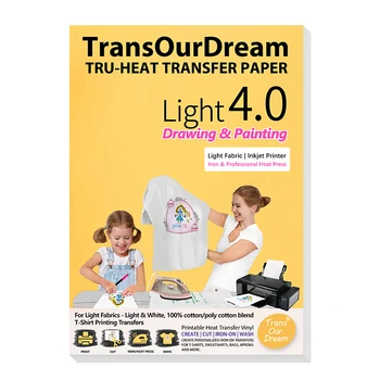 TransOurDream A4 25Sheets de Ferro sobre Papel de Transferência de Calor para a Luz T-Shirts de Impressão de Transferência de Calor de Vinil para Impressora Jato de tinta