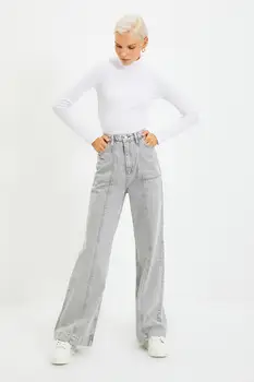 Trendyol Detalhe de Costura de Alta Bel 90 Wide Leg Jeans TWOAW22JE0710