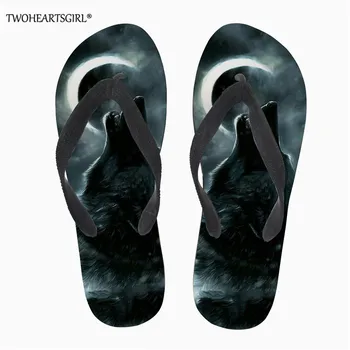 Twoheartsgirl Homens Verão Confortável Lobo Flip-Flops Sapatos Sandálias Masculinas Chinelo interior & exterior Flip-flops Novos Sapatos de Verão