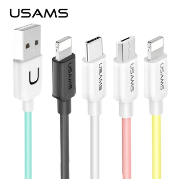 USAMS 1m 2A Colorido de Carga Cabo de Dados Relâmpago do Tipo C, Micro USB Cabo de Telefone Para o iPhone 13 12 11 Huawei Xiaomi Samsung
