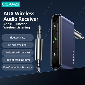 USAMS de 3,5 mm Mini Carro de FM sem Fio Receptor de Áudio Bluetooth do Carro 5.0 da Liga de Alumínio do Carro Adaptador sem Fio de Mãos Livres Radio Player