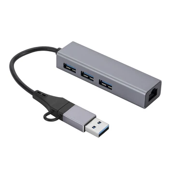 USB C ao Ethernet RJ45 Lan Hub Placa de Liga de Alumínio Suporte de Rede 10/100/1000 mbps com Acesso para Teclado, Mouse Câmara
