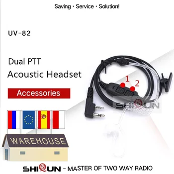 UV-82 Dupla PTT Fone Acústico Fone de ouvido para Baofeng UV-82 Plus UV82L UV-89 UV-82TP GT-5TP UV-82HP UV82HX UV-8D Tubo de Ar de Fone de ouvido