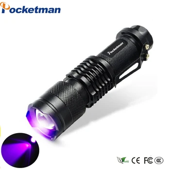 UV Mini lanterna LED Torch 395nm blacklight comprimento de Onda de Luz Violeta UV 9 DIODO emissor de Luz do Flash Torcia de Alumínio da Lâmpada da Lanterna