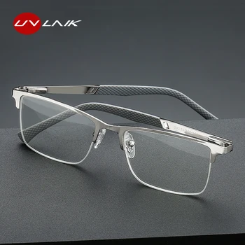 UVLAIK Novo Negócio Óculos de Leitura Homens de Alta Qualidade Anti Luz Azul Óculos de Homens, Metade do quadro de Moda de Aço Inoxidável