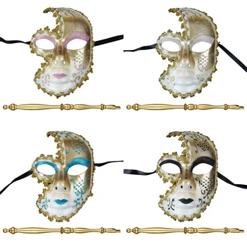 Veneziano Cosplay Máscaras na Vara Festa de Mardi Gras Máscara para Homens e Mulheres de Máscaras de Halloween/Chrismas/Casamento Trajes, Adereços