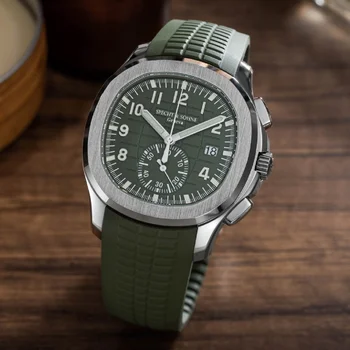 Verde de Luxo Relógio de Quartzo para homens Automático Cronógrafo de Cristal 2022 Novo 50M Impermeável Natureza de Borracha, Aço 316 relógio de Pulso