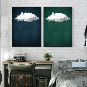 Verde Esmeralda Nuvens Nuvens Azuis De Parede Do Poster De Arte Abstrata De Impressão Minimalista Céu Parede A Imagem Moderna Decoração De Casa Sem Moldura