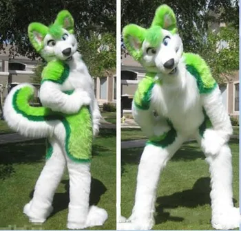 Verde Husky Fursuit Da Mascote Do Traje Adulto Da Mascote De Tamanho Dos Desenhos Animados Do Vestido De Fantasia Da Mascote Para A Festa De Halloween Do Evento